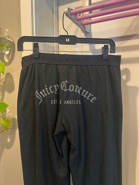 Juicy Couture Black Ribbed Rhinestone Logo Pants